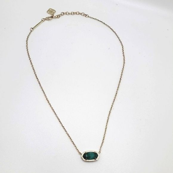 KENDRA SCOTT ELISA GOLD TONE EMERALD CATS EYE PENDANT - Picture 1 of 2